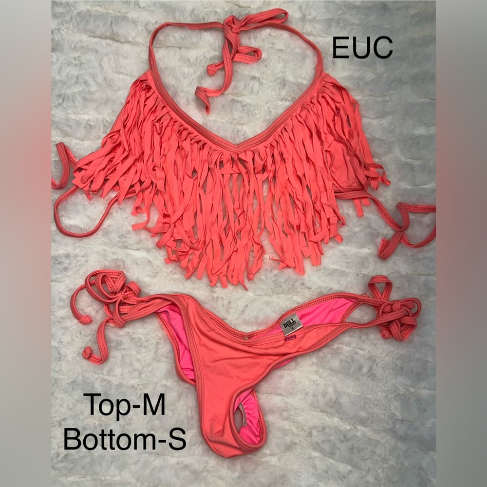 Doll Swimwear Coral Fringe Bikini Set
